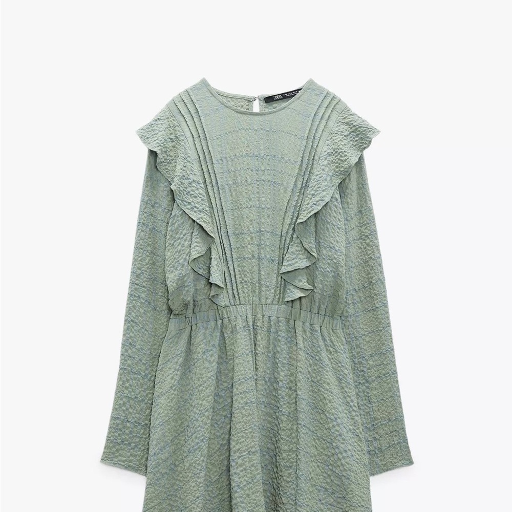 Zara Green Ribbed Tie Front Sundress